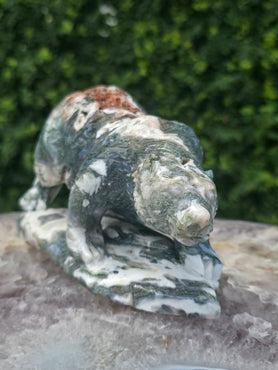 Moss Agate Bear Carving