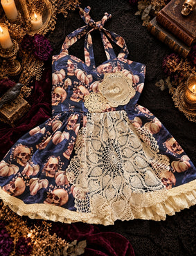 Midnight Heirloom – One-of-a-Kind Gothic Doily Sweetheart Dress 🖤