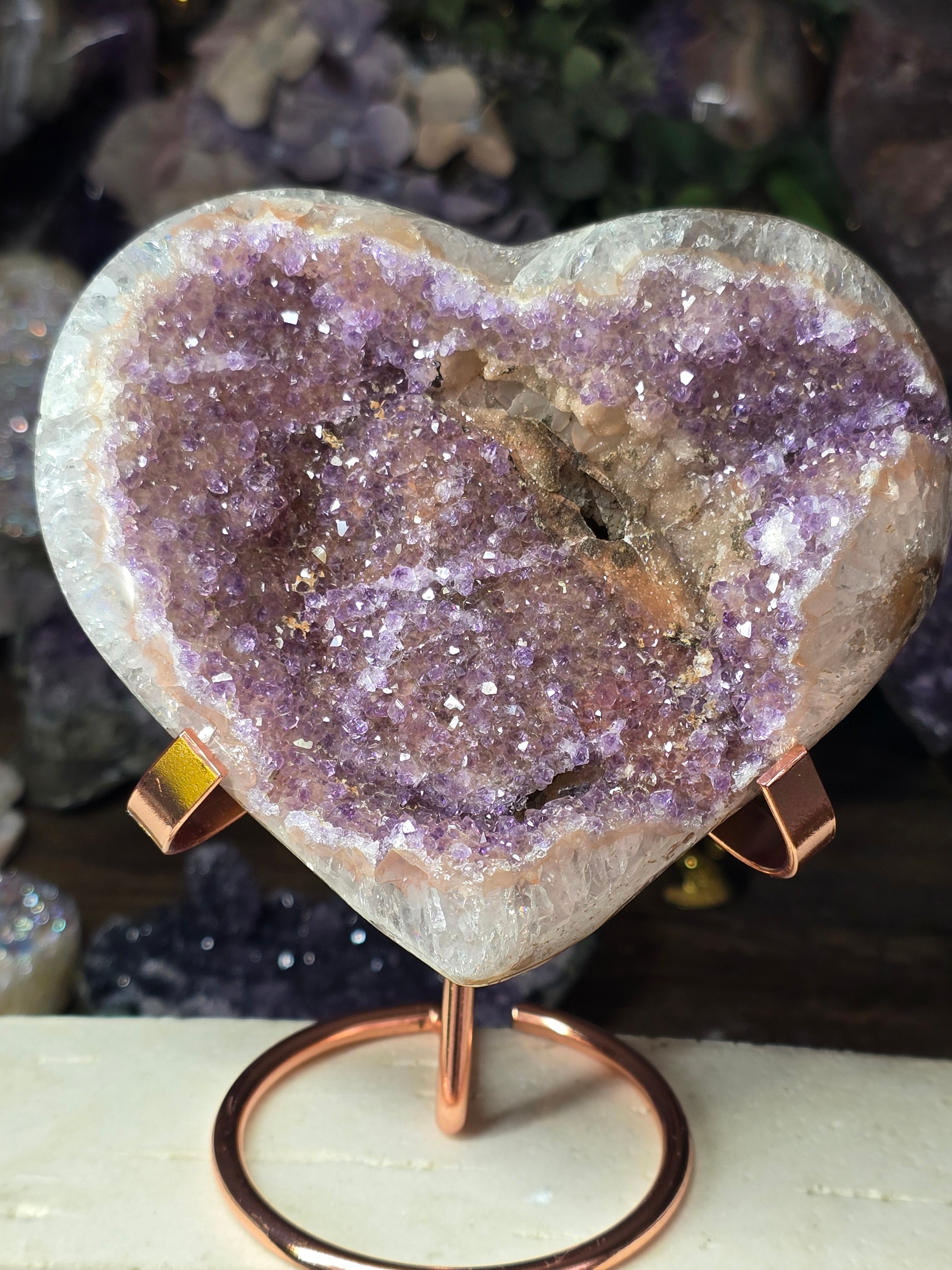 Rainbow Amethyst Heart Carving
