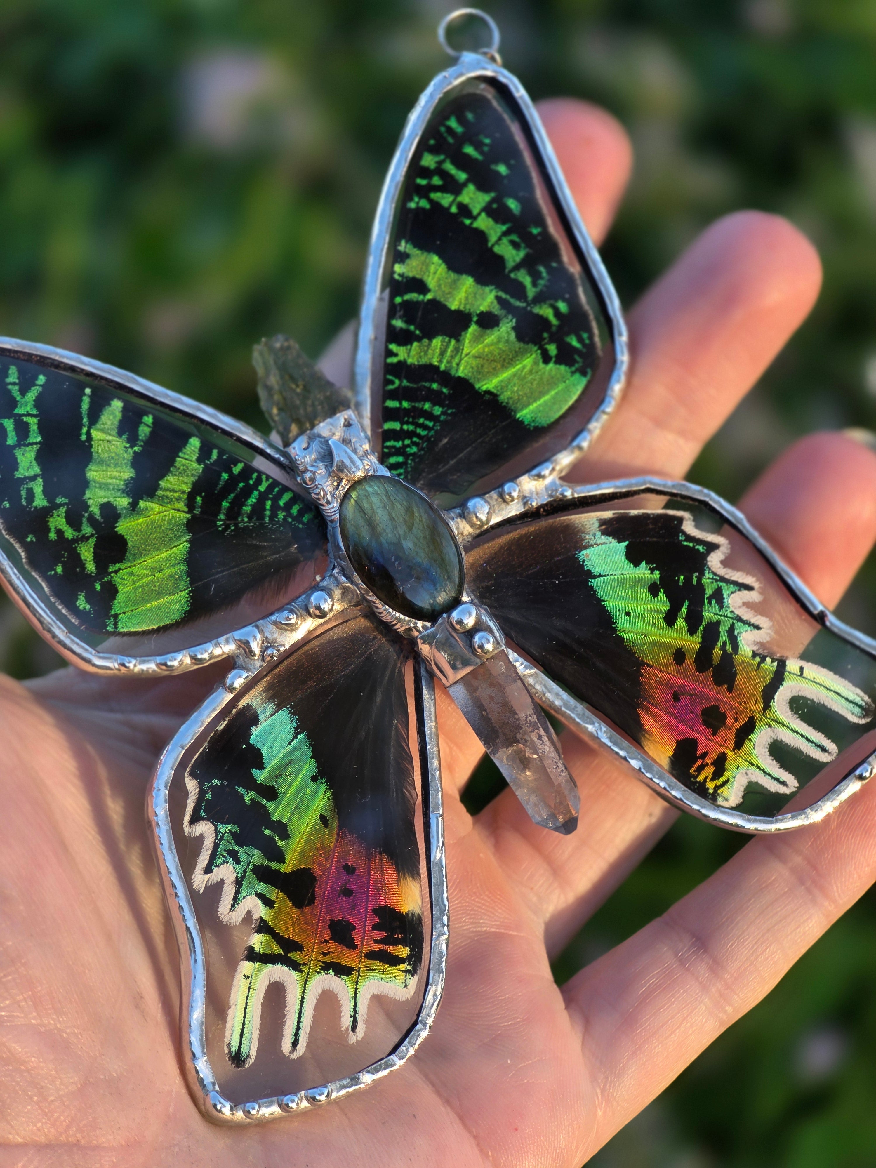 Sunset Fae Moth & Moldavite Necklace