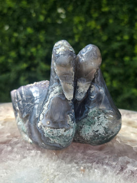 Moss Agate & Amethyst Swans