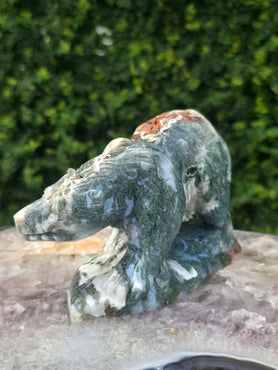 Moss Agate Bear Carving