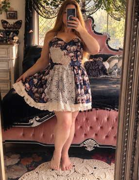 Midnight Heirloom – One-of-a-Kind Gothic Doily Sweetheart Dress 🖤