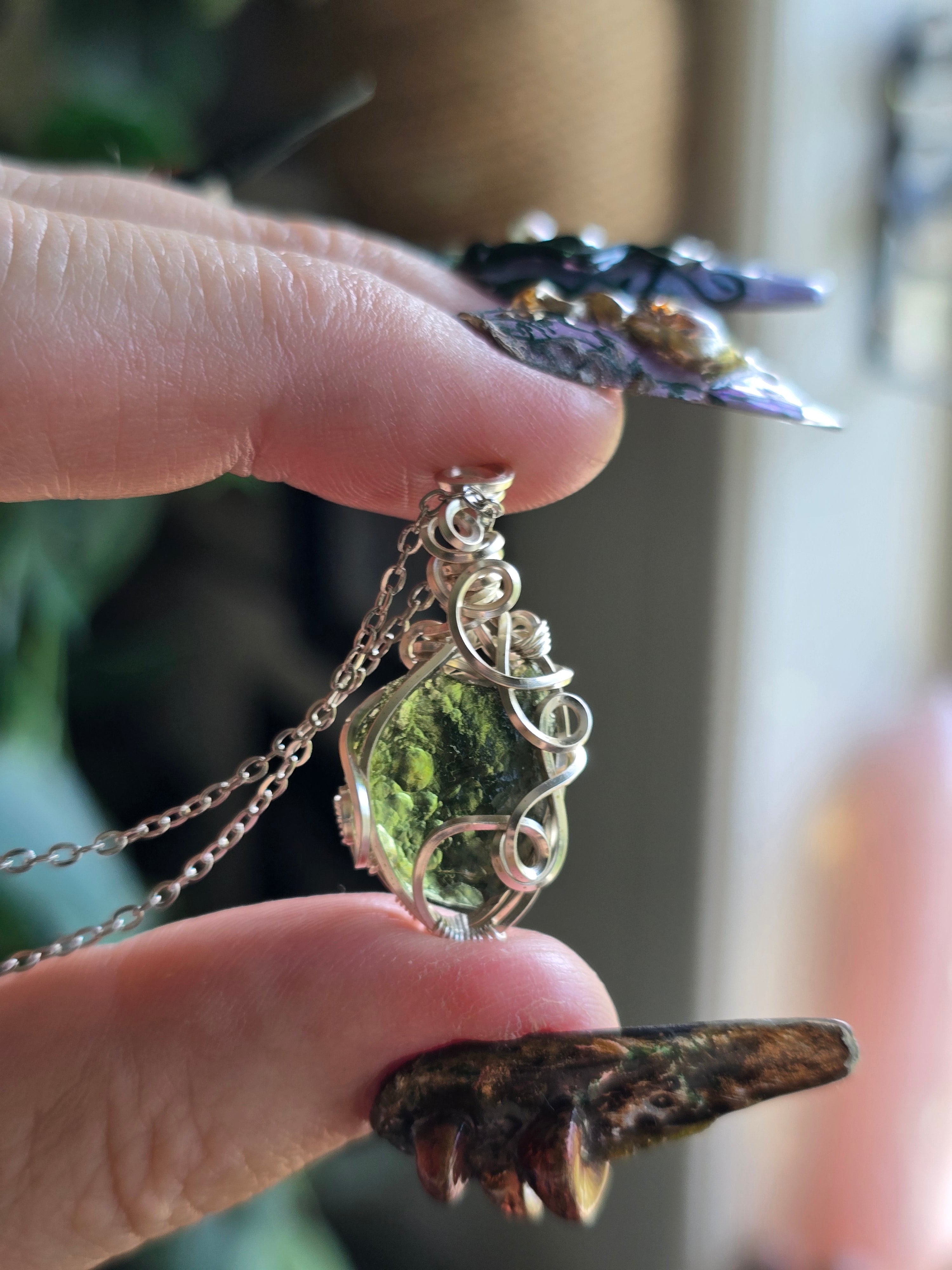 Moldavite Necklace | Tarnish Resistant Silver Coated Copper