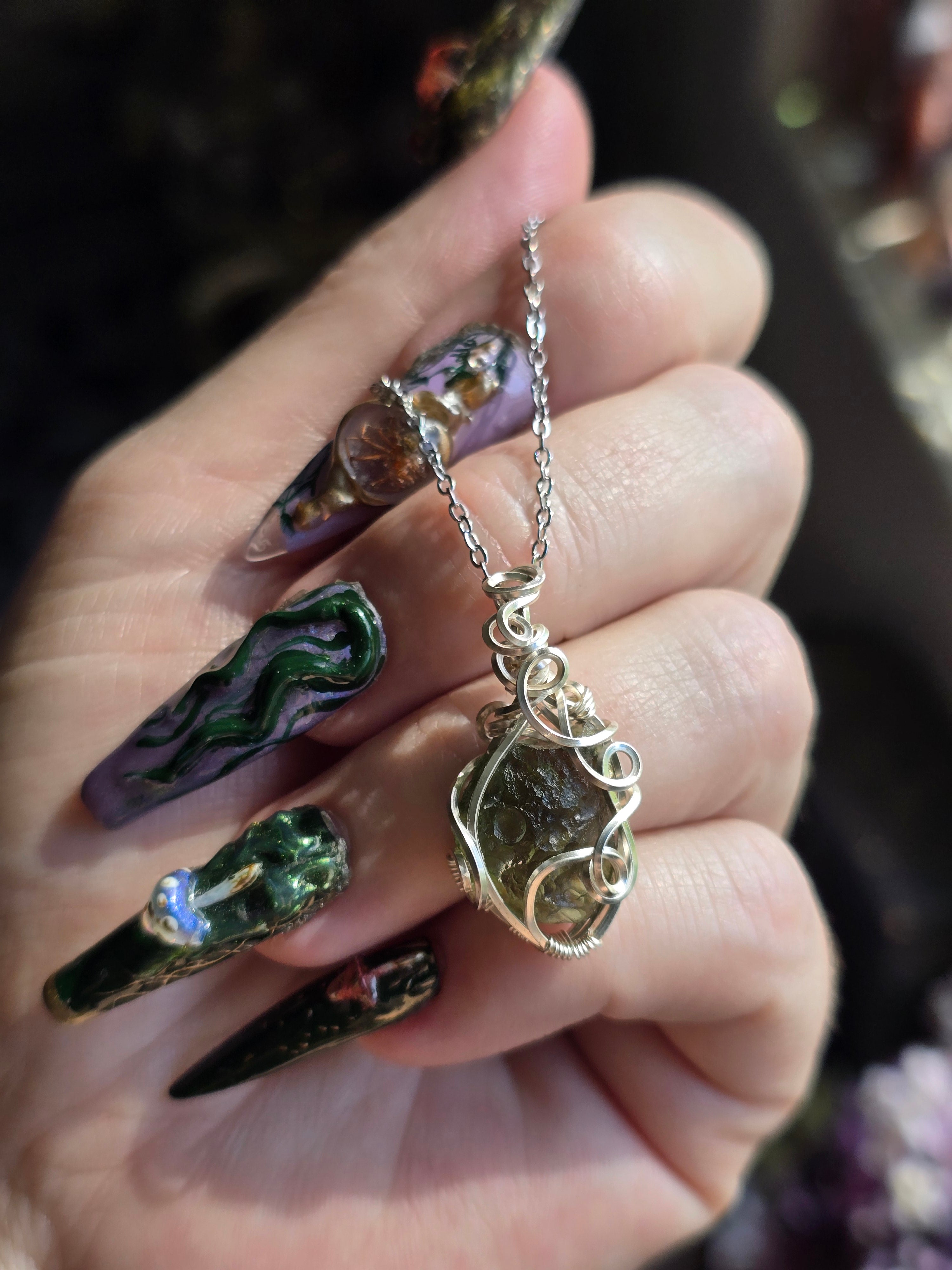 Moldavite Necklace | Tarnish Resistant Silver Coated Copper