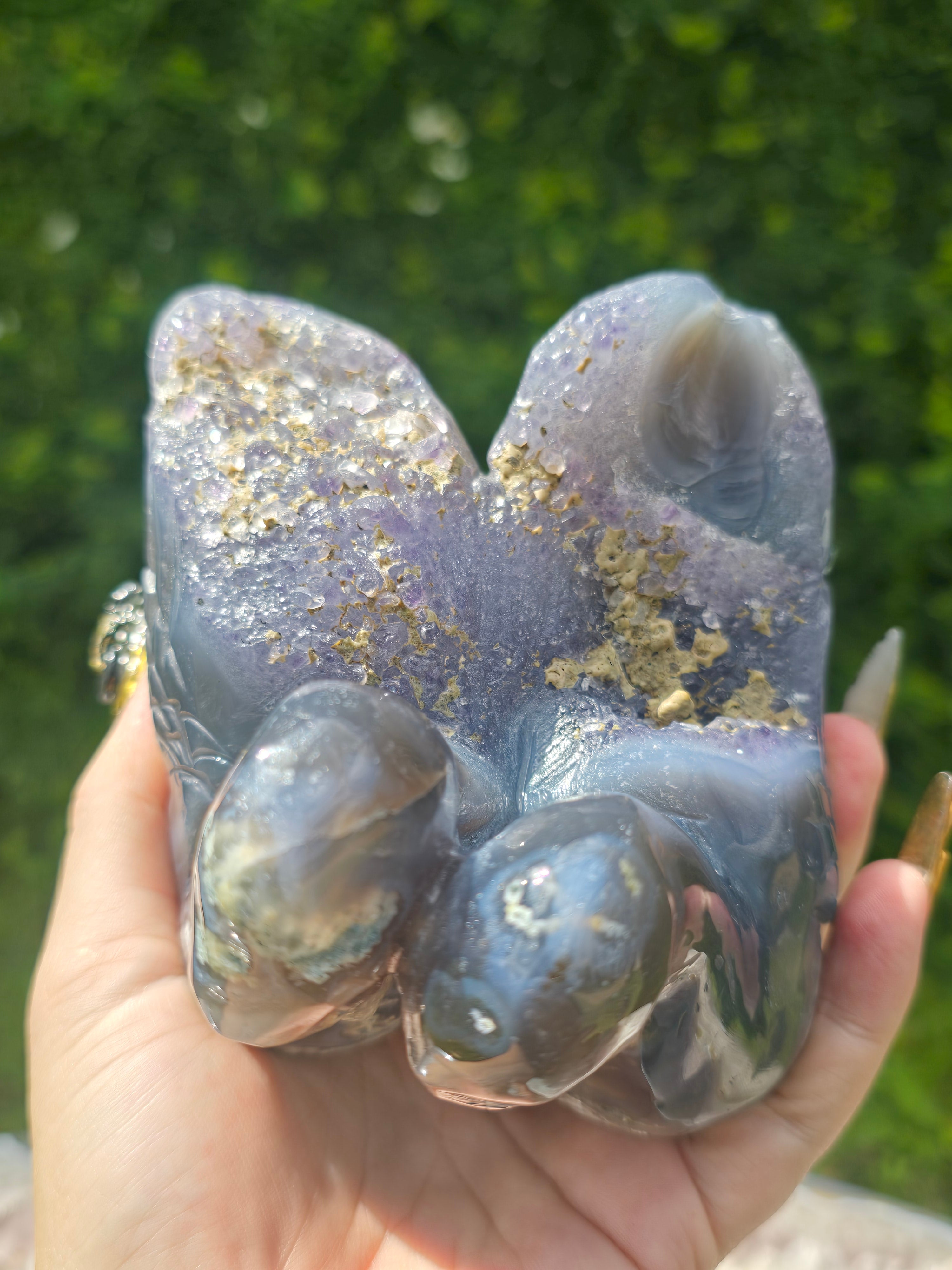 Moss Agate & Amethyst Swans
