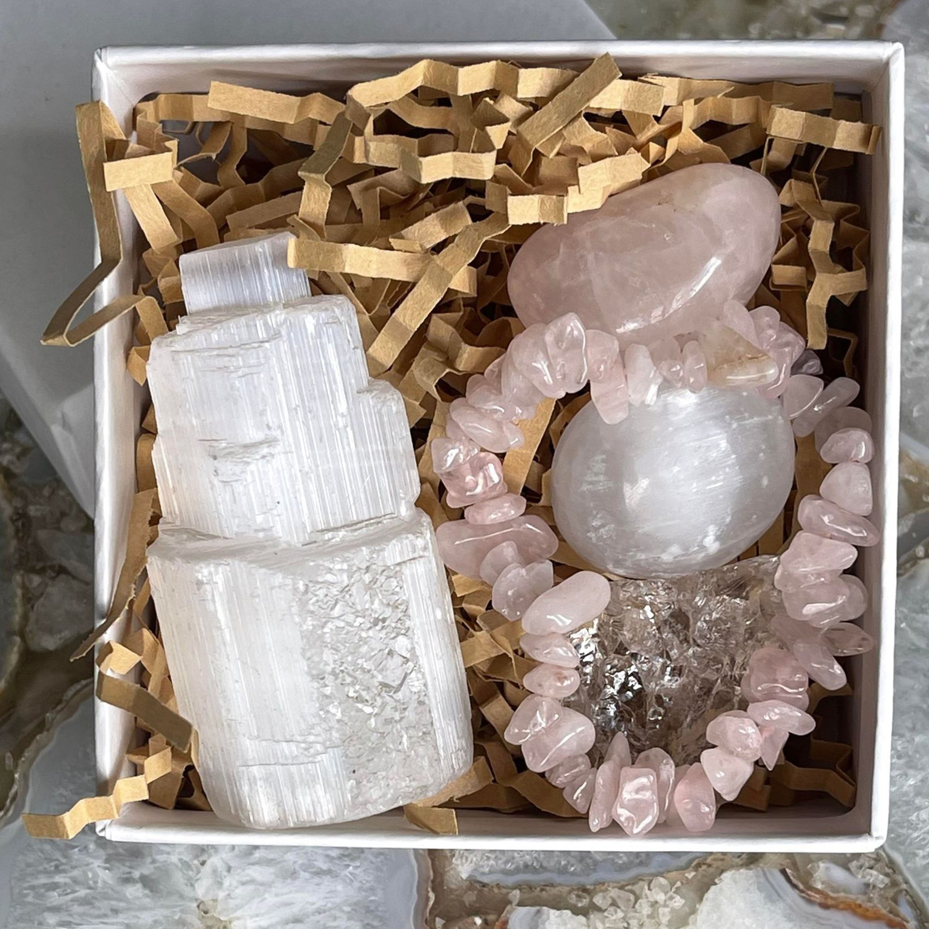 Mini Selenite & Rose Quartz Crystal Mystery Box | Australia | Crystal Collection | Giftbox