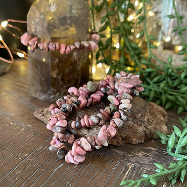 Rhodonite Semi-Precious Chip Bracelet