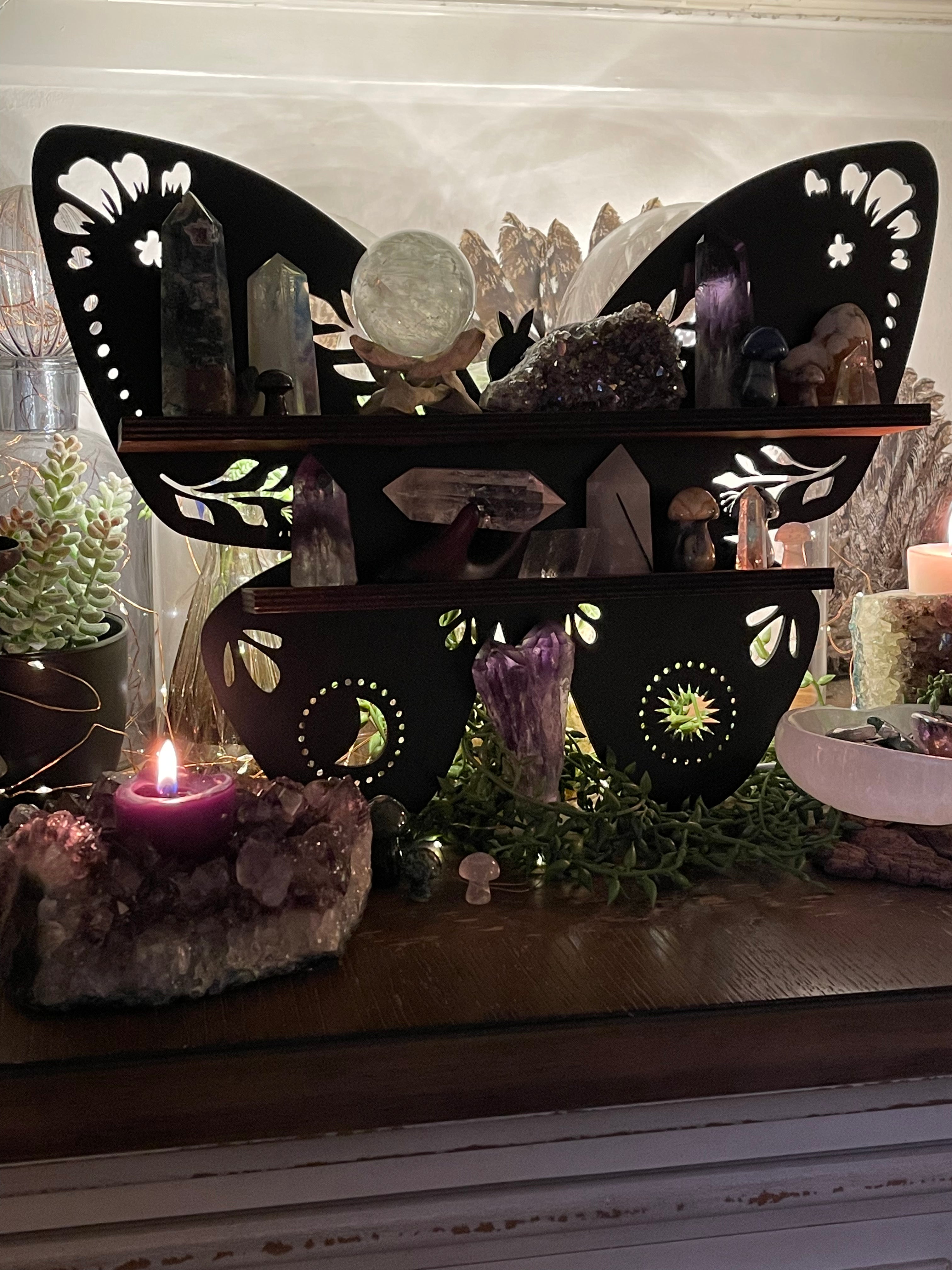 Wooden Butterfly Light Wall Shelf | Wall Hanging | Crystal Collection | Gift Idea