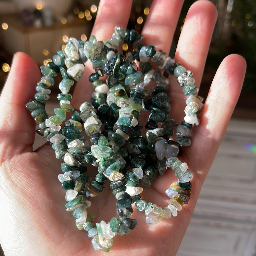 Moss Agate Semi-Precious Chip Bracelet