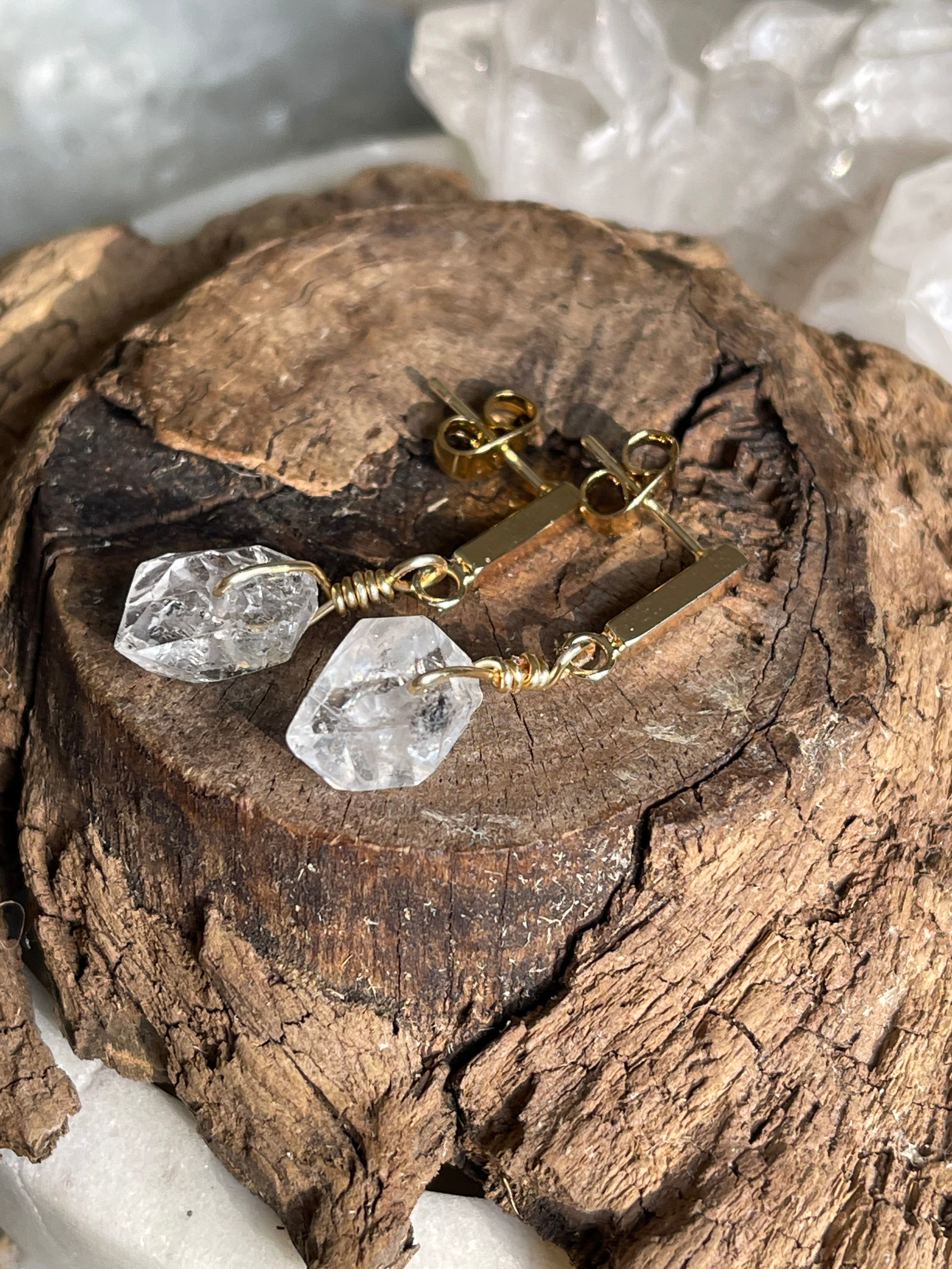 Herkimer Diamond Gold Stud Earrings