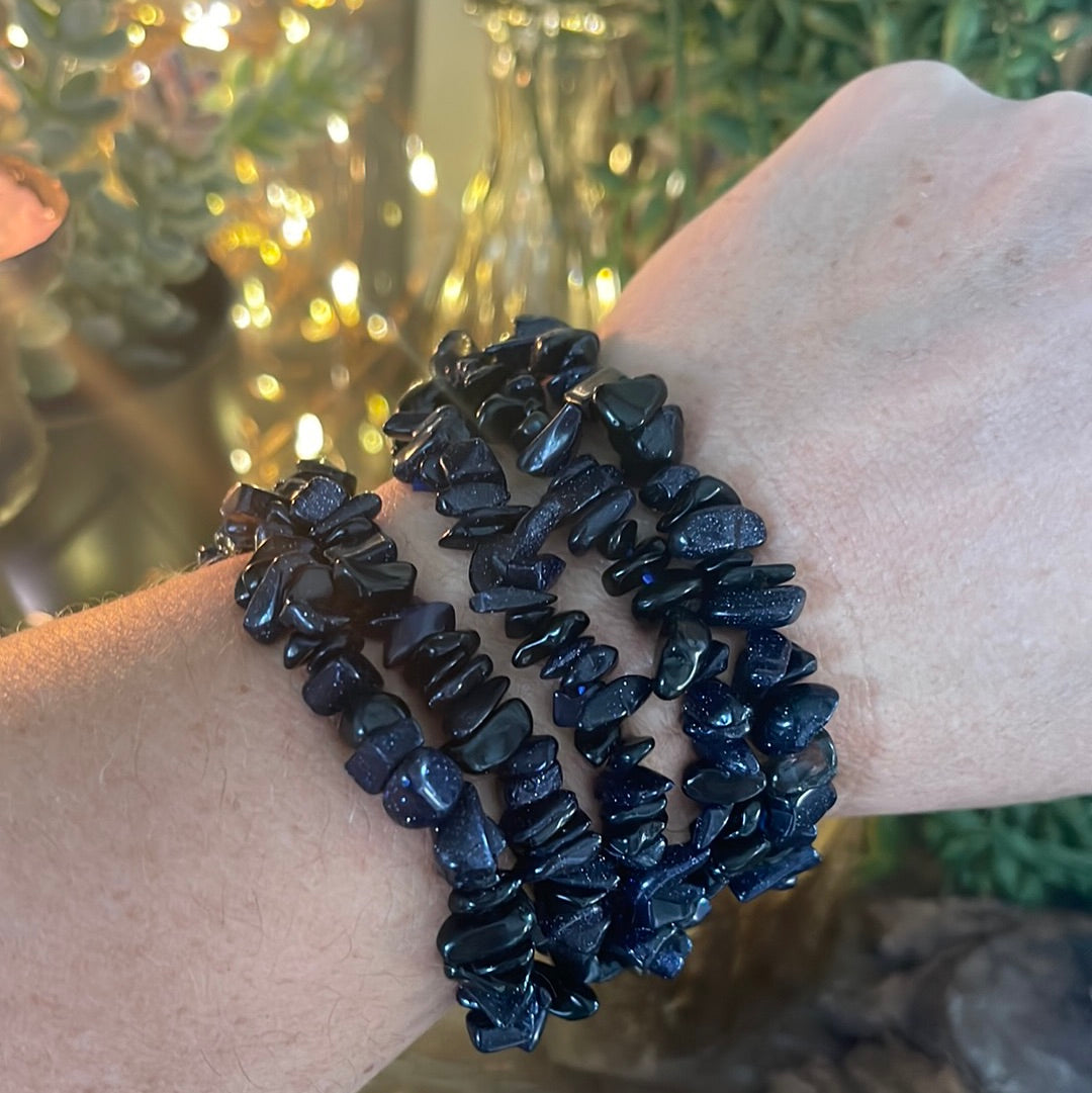 Snow Flake Obsidian Semi-Precious Chip Bracelet