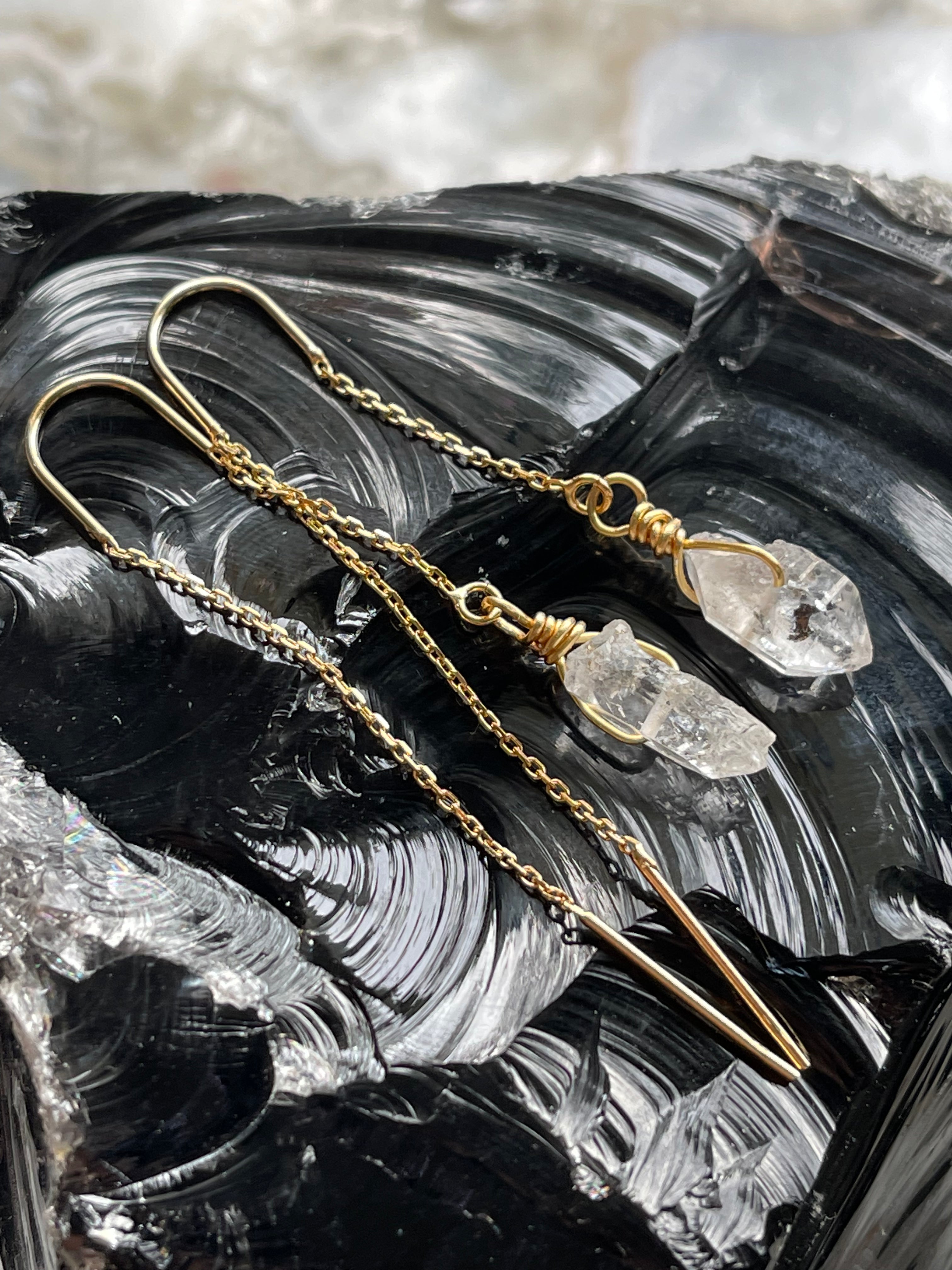 Rare Herkimer 18ct Gold Plated Threader Earrings
