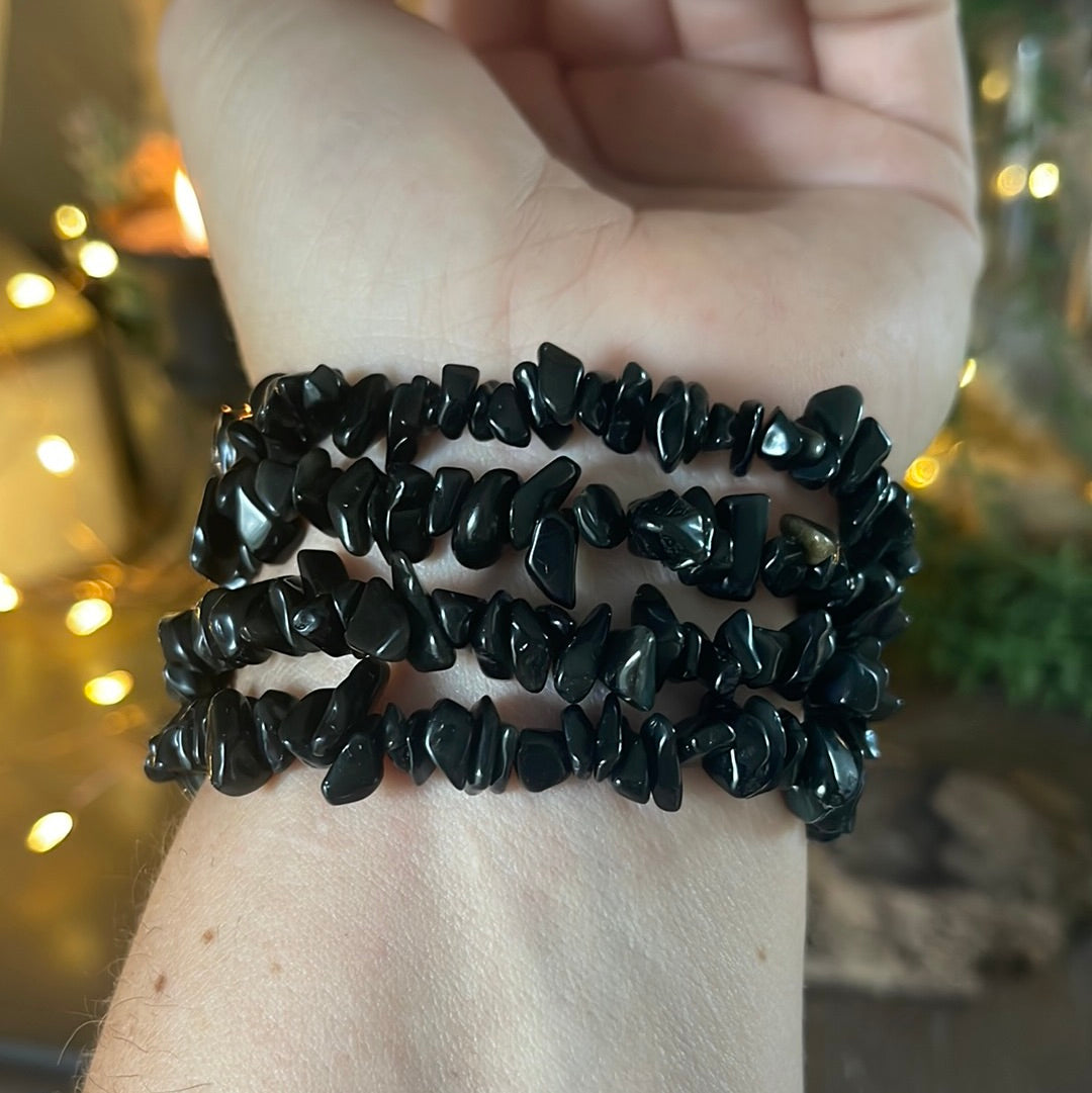 Obsidian Semi-Precious Chip Bracelet