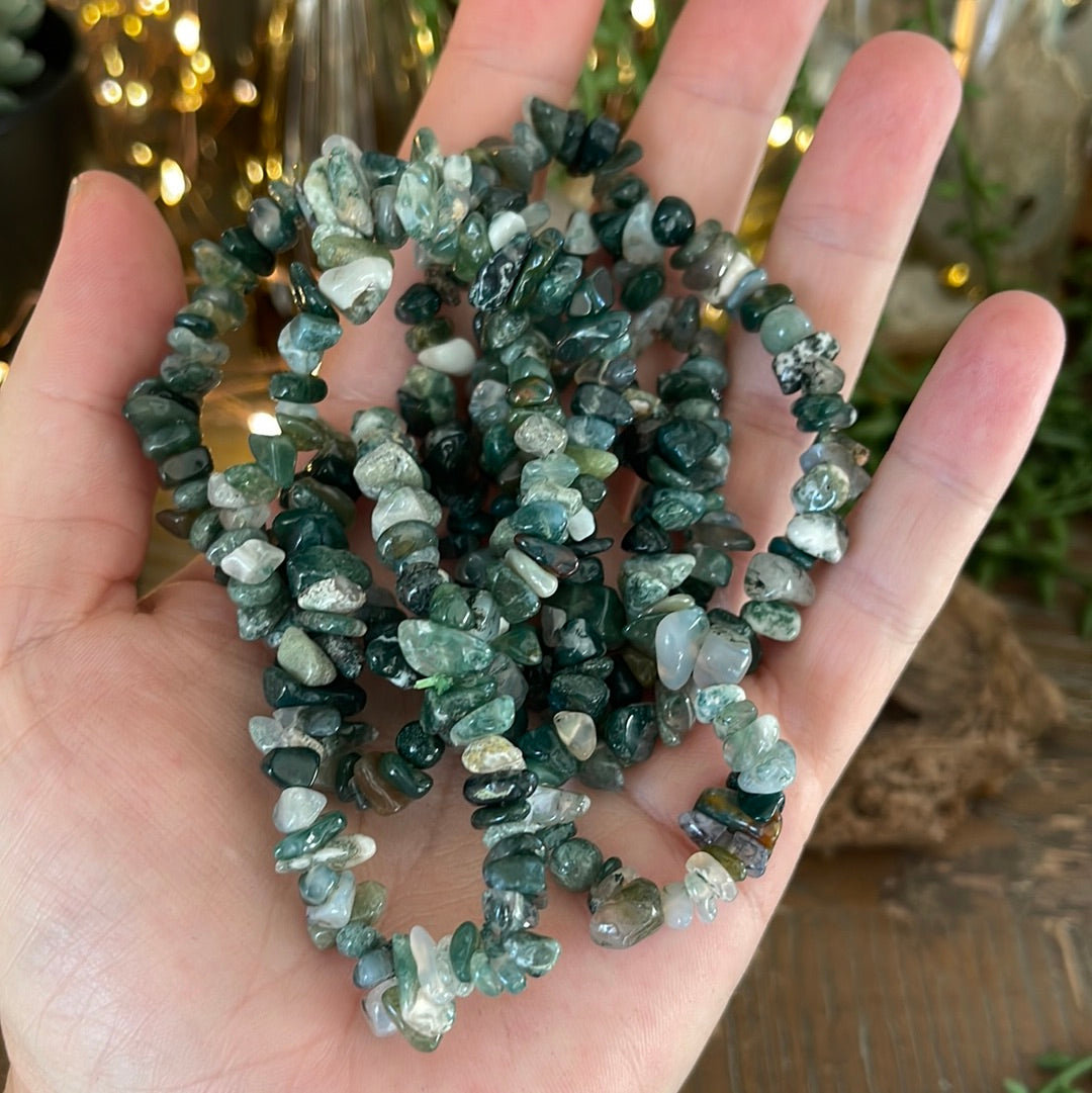 Moss Agate Semi-Precious Chip Bracelet