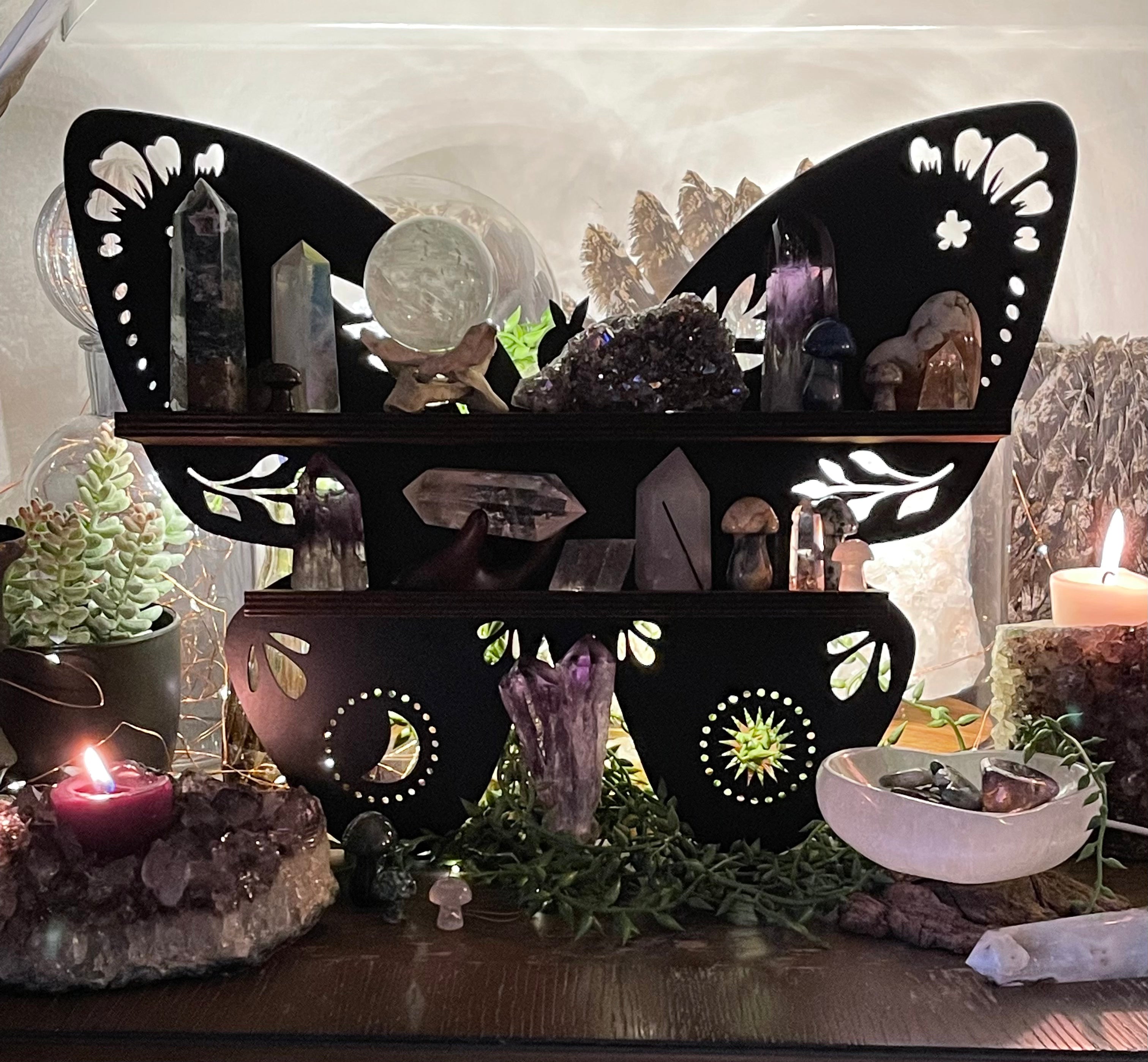 Wooden Butterfly Light Wall Shelf | Wall Hanging | Crystal Collection | Gift Idea