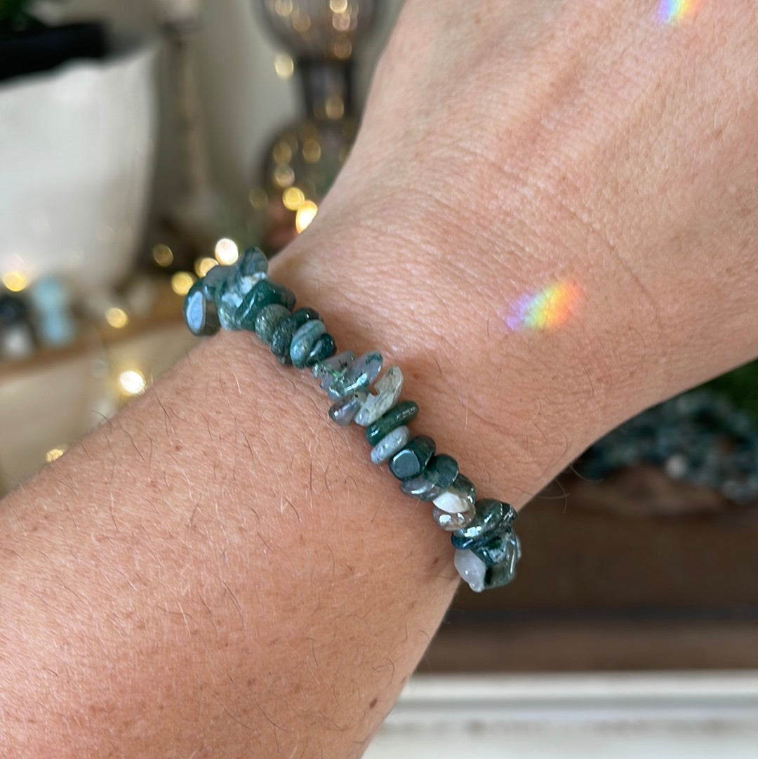 Moss Agate Semi-Precious Chip Bracelet