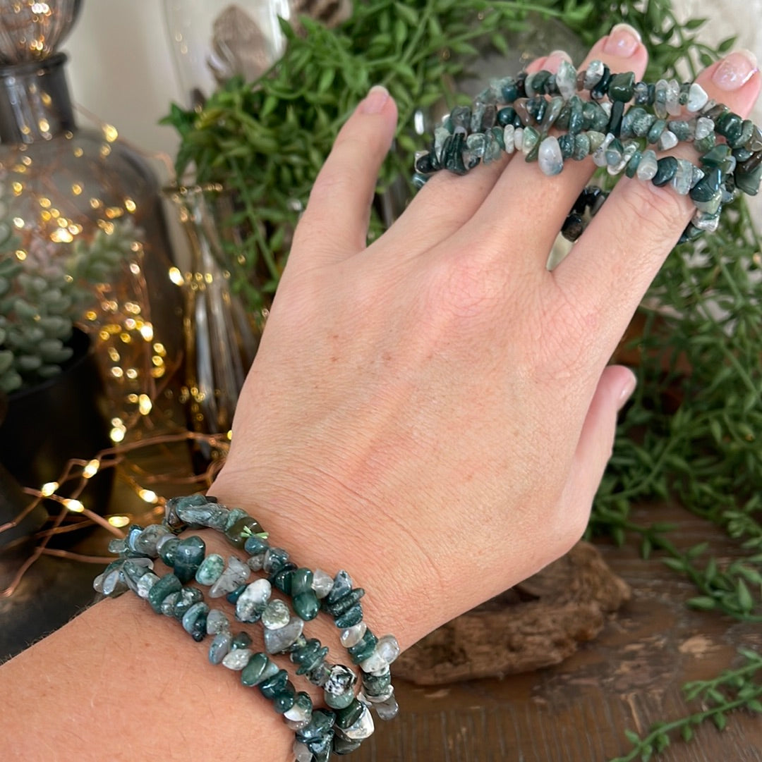 Moss Agate Semi-Precious Chip Bracelet