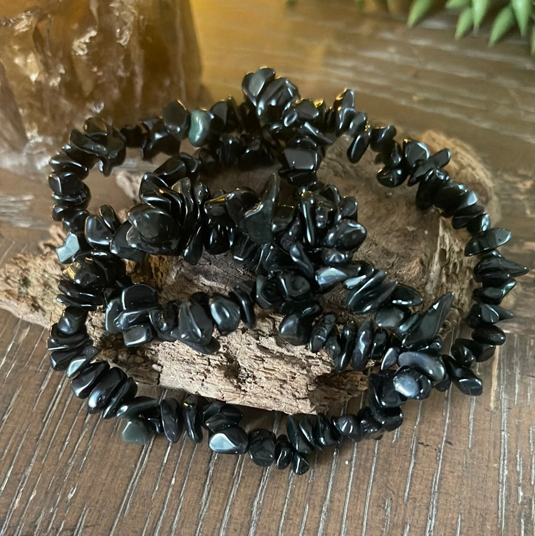 Obsidian Semi-Precious Chip Bracelet