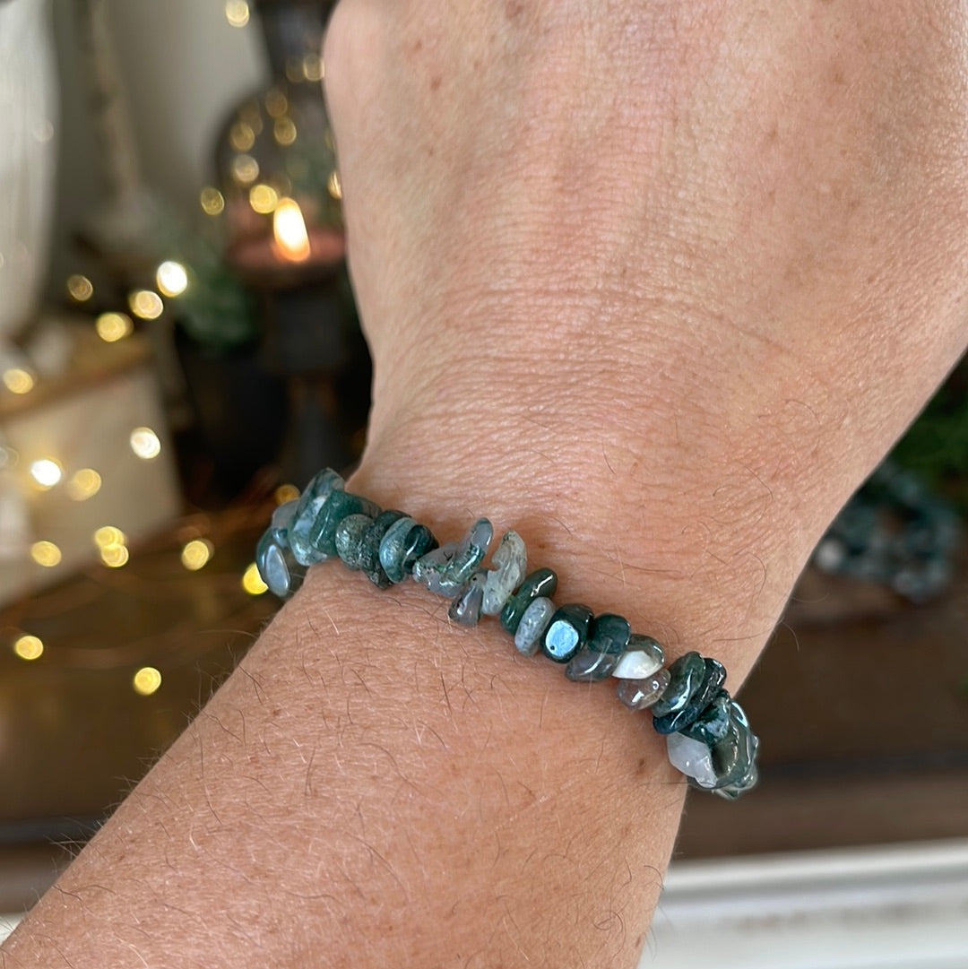 Moss Agate Semi-Precious Chip Bracelet