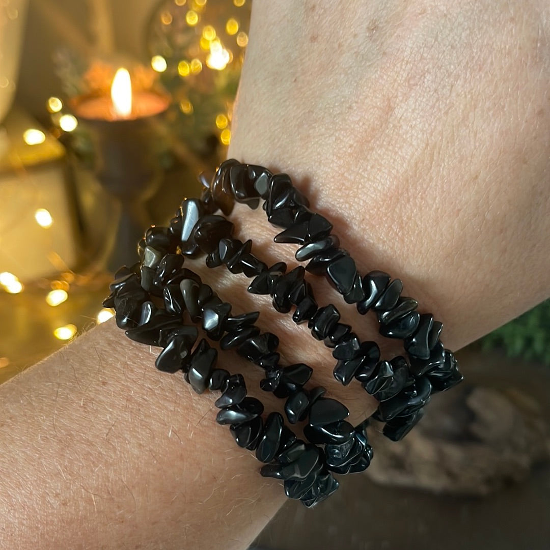 Obsidian Semi-Precious Chip Bracelet