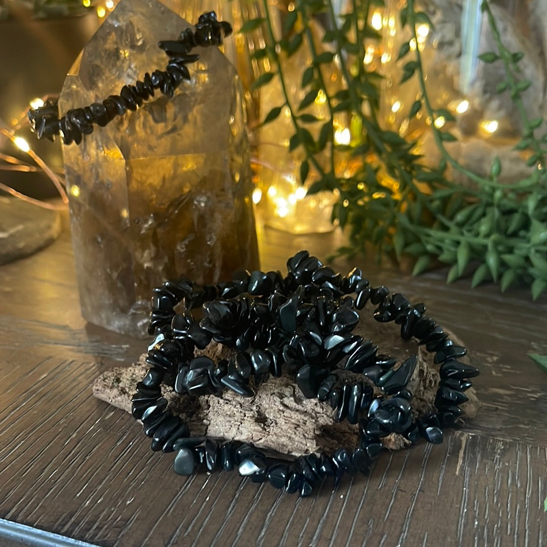 Obsidian Semi-Precious Chip Bracelet