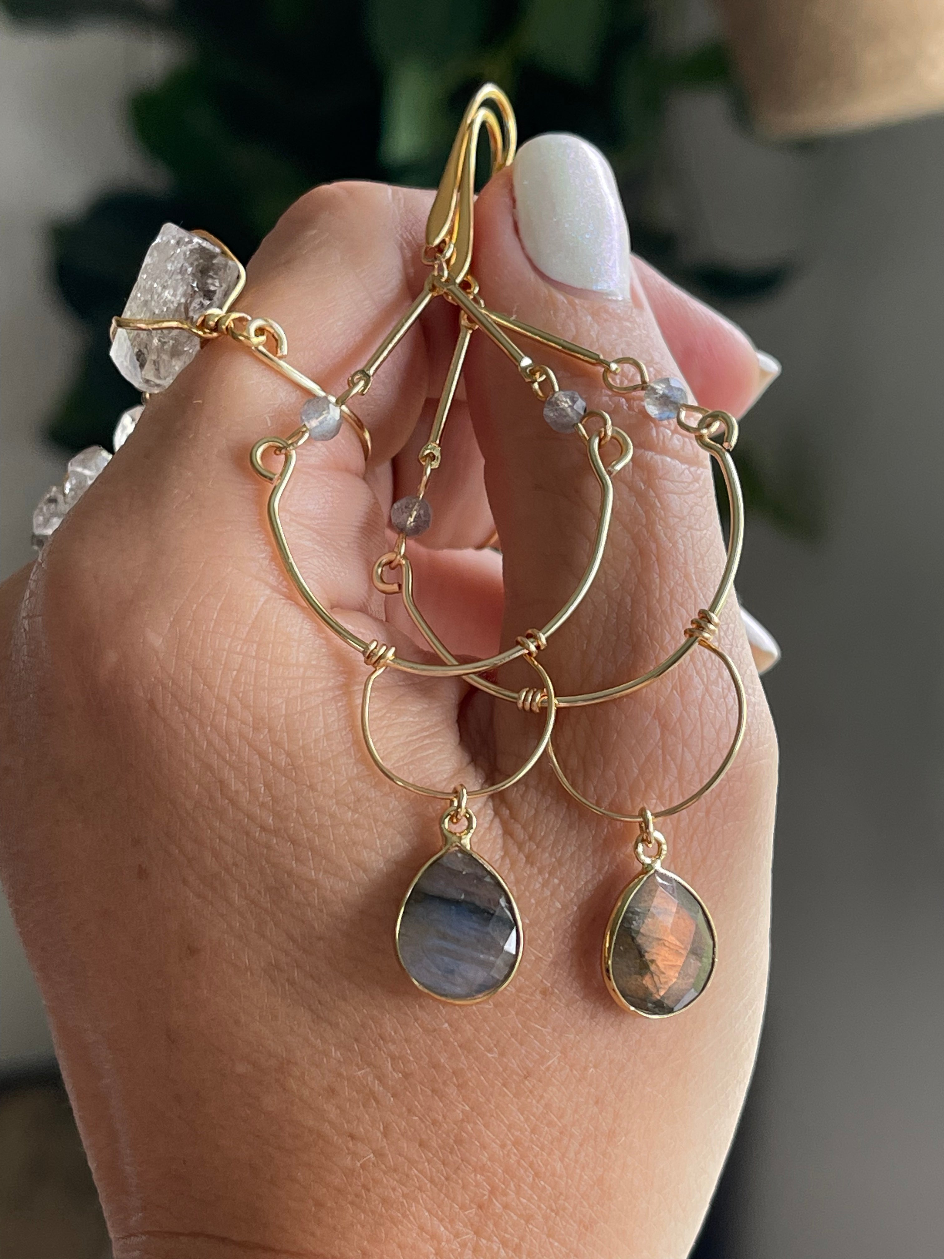Labradorite Simple Chandelier Earrings