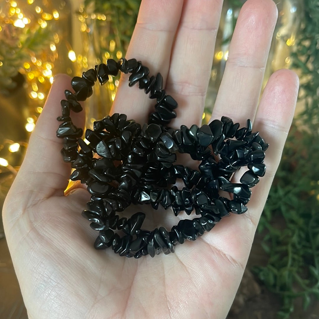 Obsidian Semi-Precious Chip Bracelet