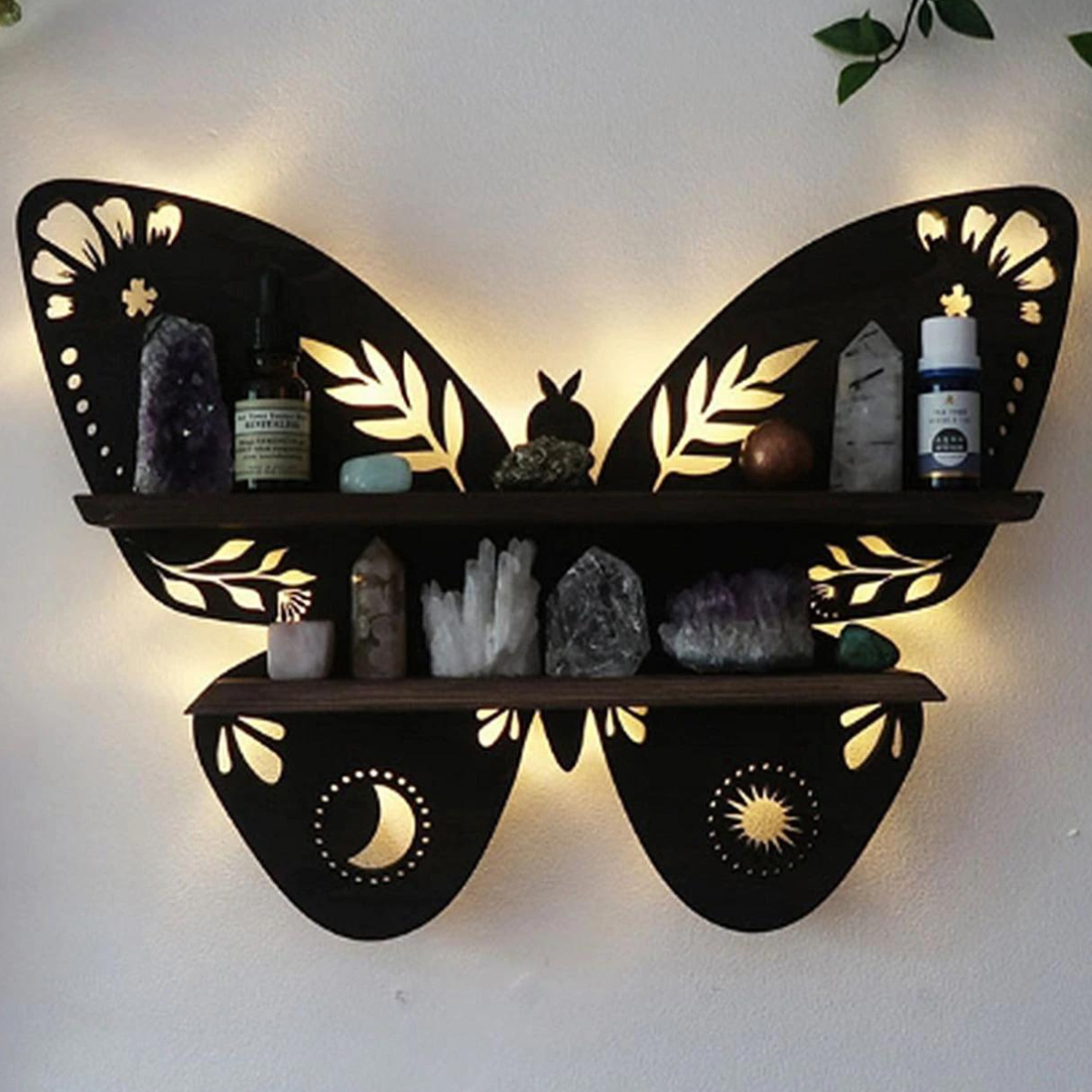 Wooden Butterfly Light Wall Shelf | Wall Hanging | Crystal Collection | Gift Idea