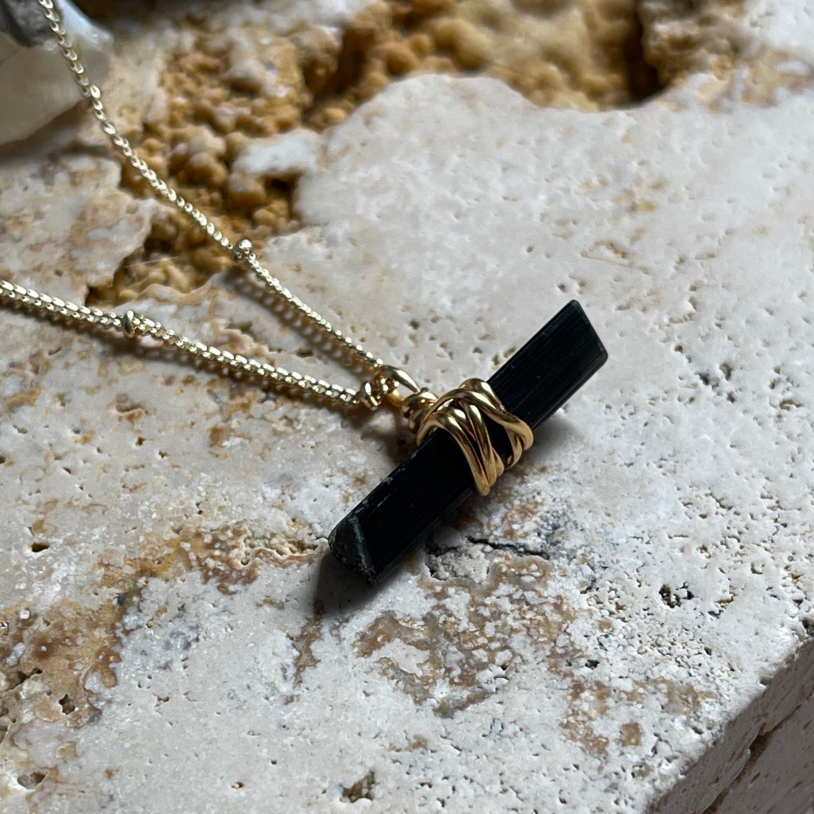 Green Capped Black Tourmaline Crystal Necklace