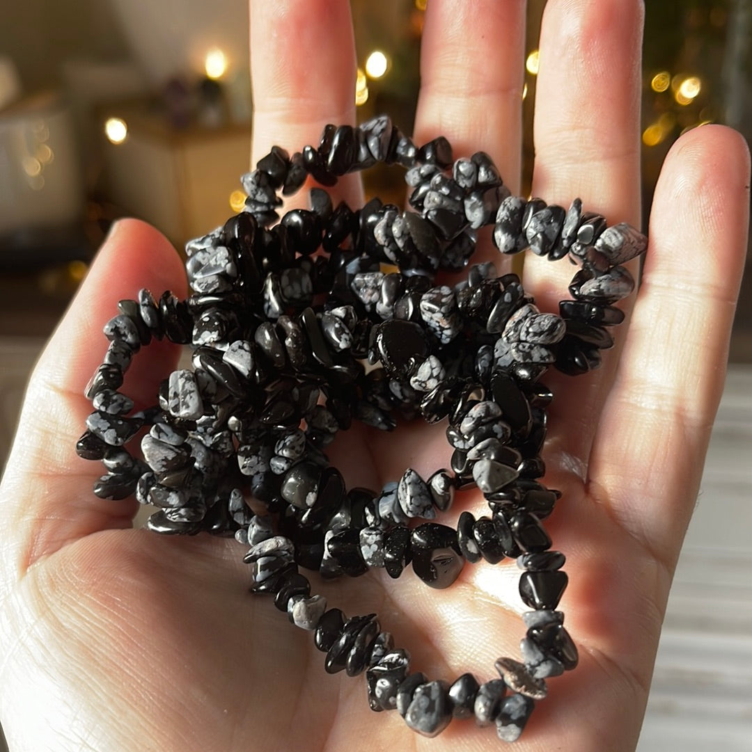 Snowflake Obsidian Semi-Precious Chip Bracelet