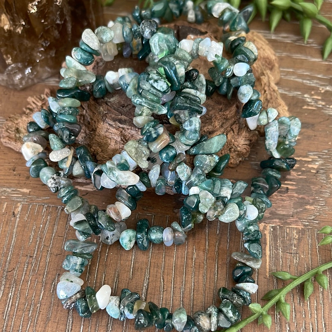 Moss Agate Semi-Precious Chip Bracelet