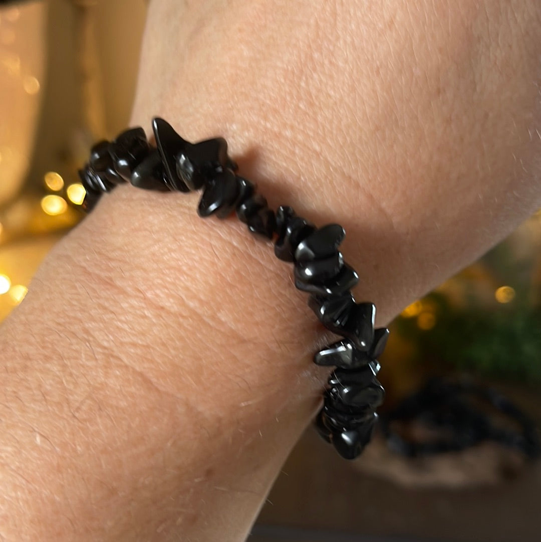 Obsidian Semi-Precious Chip Bracelet