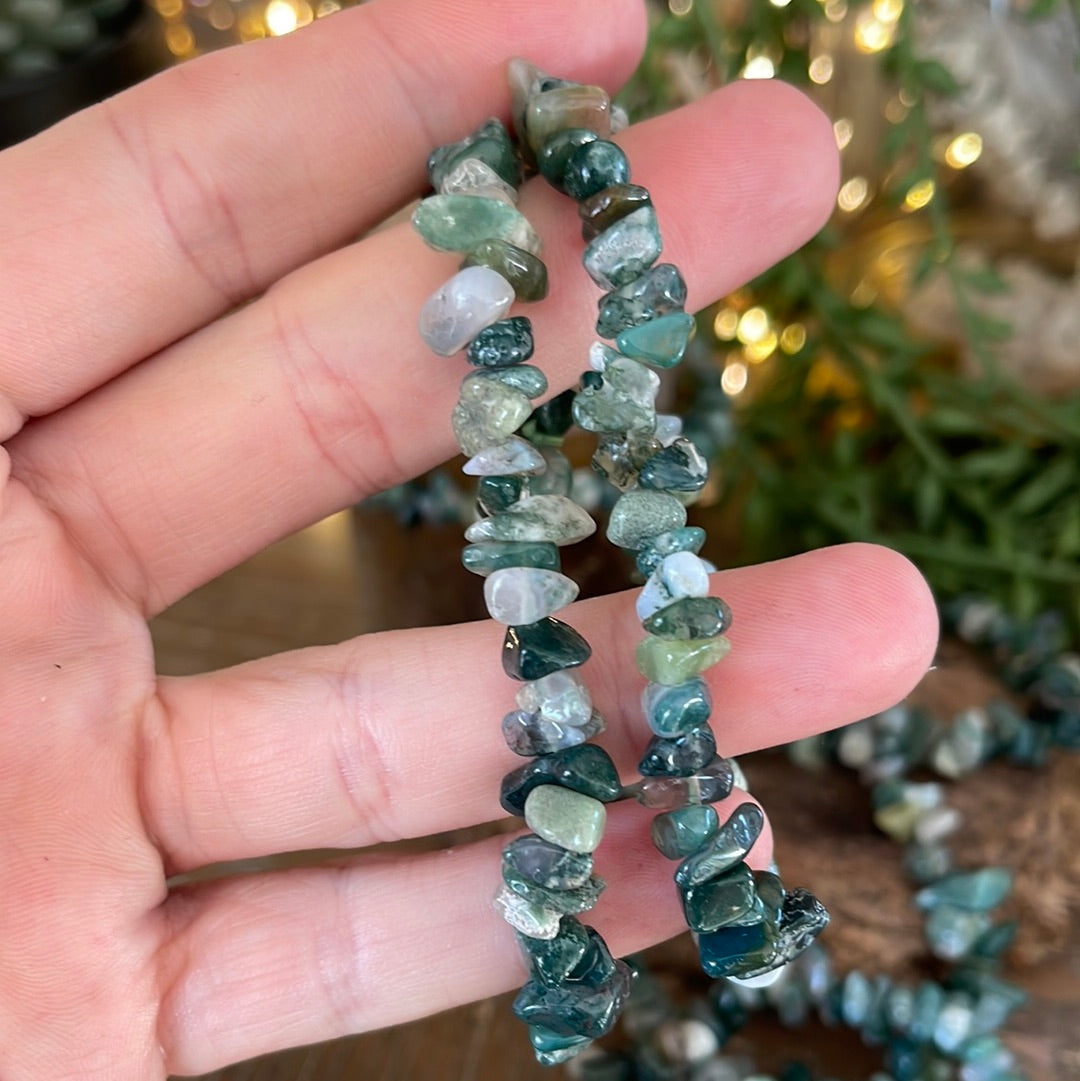 Moss Agate Semi-Precious Chip Bracelet