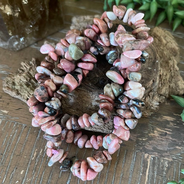Rhodonite Semi-Precious Chip Bracelet