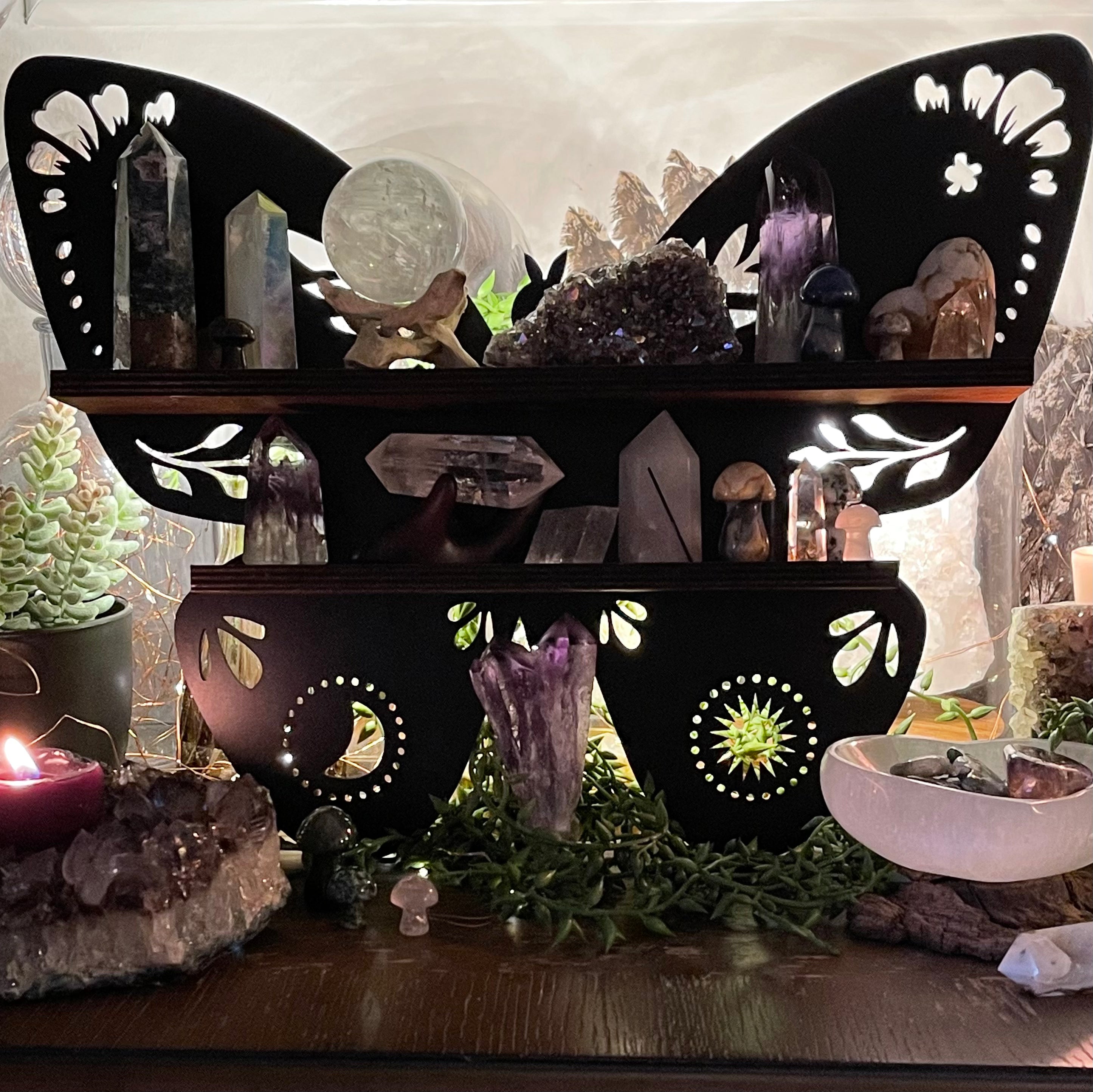 Wooden Butterfly Light Wall Shelf | Wall Hanging | Crystal Collection | Gift Idea