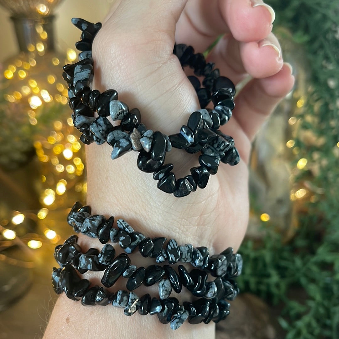 Snowflake Obsidian Semi-Precious Chip Bracelet