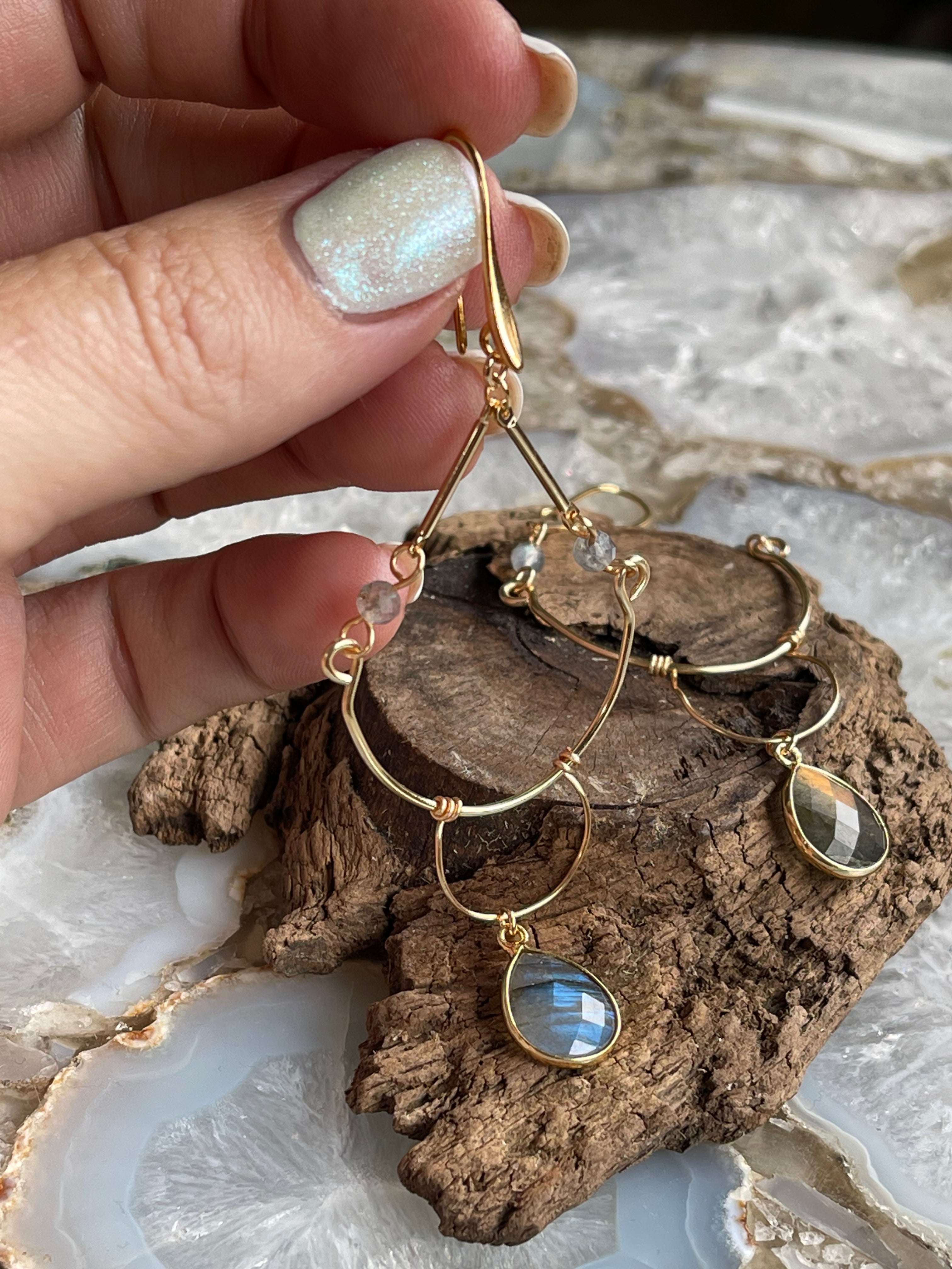 Labradorite Simple Chandelier Earrings