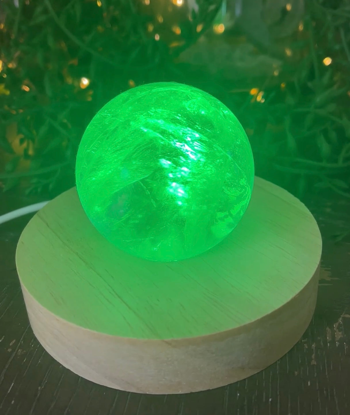 Large Colour Changing Crystal Sphere Holder | Wooden USB Light | Light Base