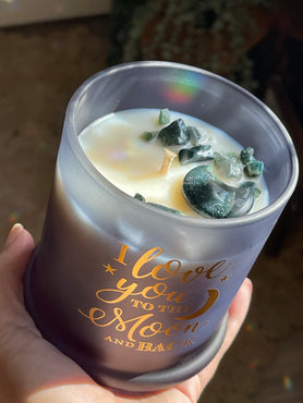 Navy & Moss Agate Love U To The Moon & Back Crystal Infused Candle